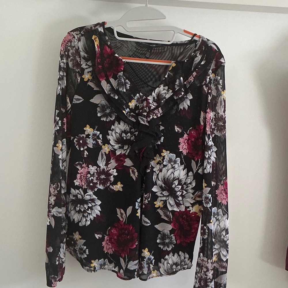 White House Black Market Floral Blouse - Black, Pink, White